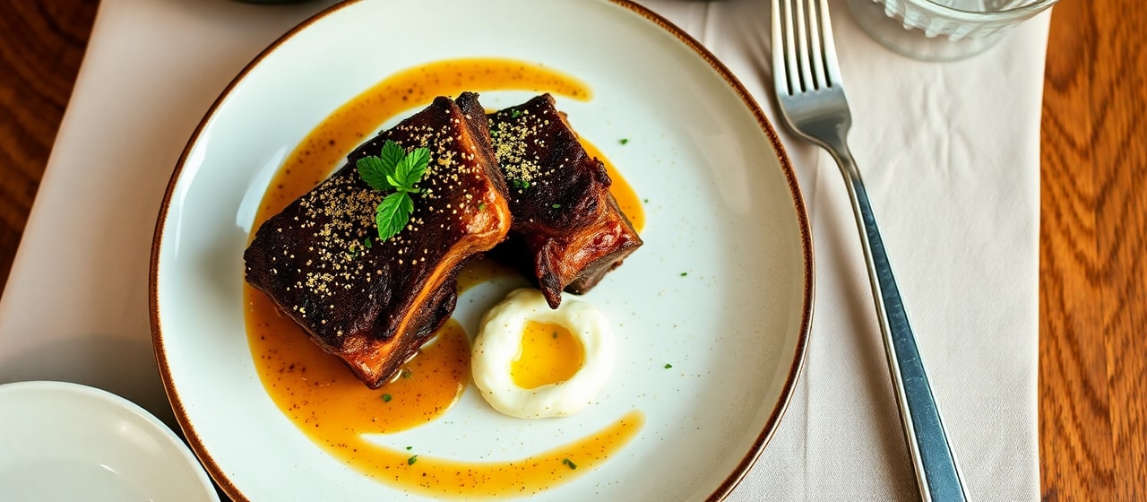 Smoked Mediterranean Beef Short Ribs with Garlic-Lemon Confit and Minted Labneh