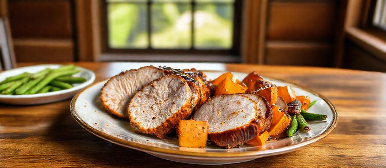 Smoked Paprika and Honey Glazed Pork Tenderloin with Roasted Sweet Potatoes and Green Beans
