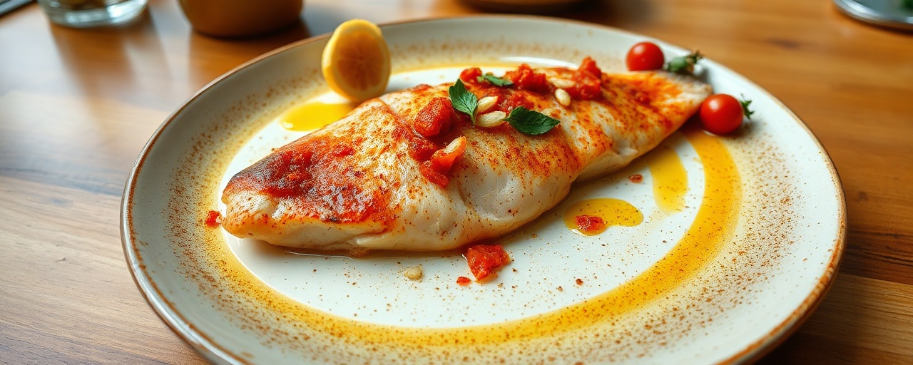 Smoked Paprika and Miso Glazed Spanish Mackerel with Piquillo Almond Romesco