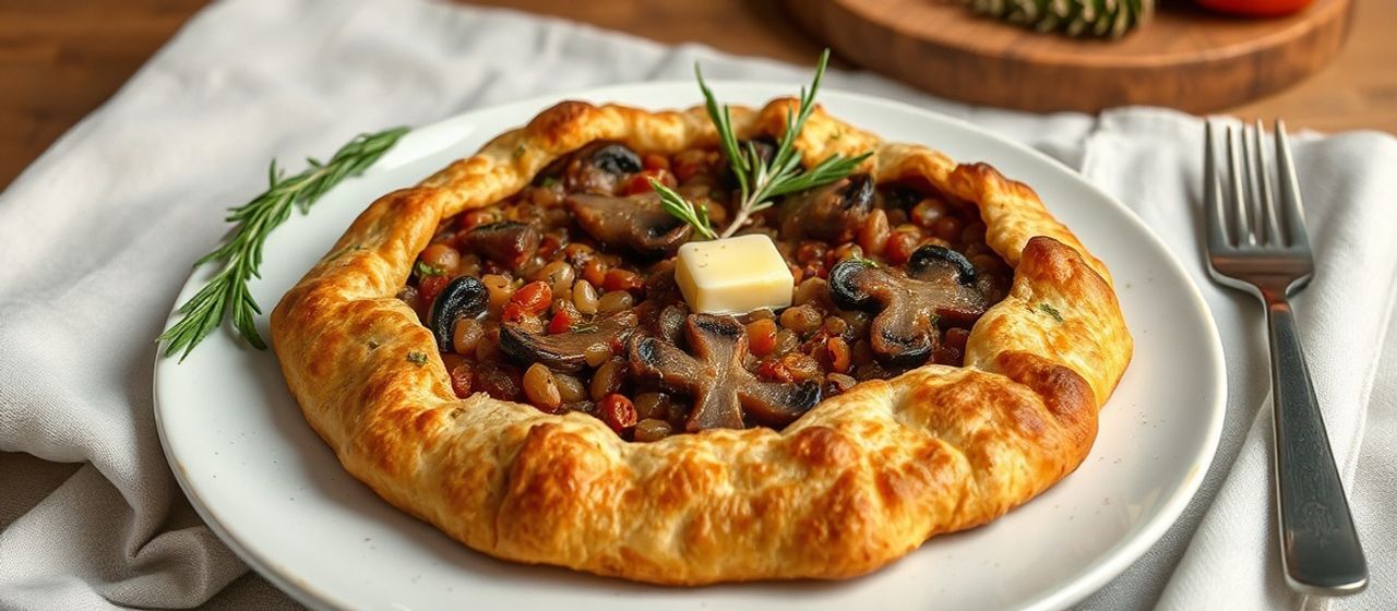 Smoked Paprika Lentil & Mushroom Galette with Rosemary-Garlic Crust