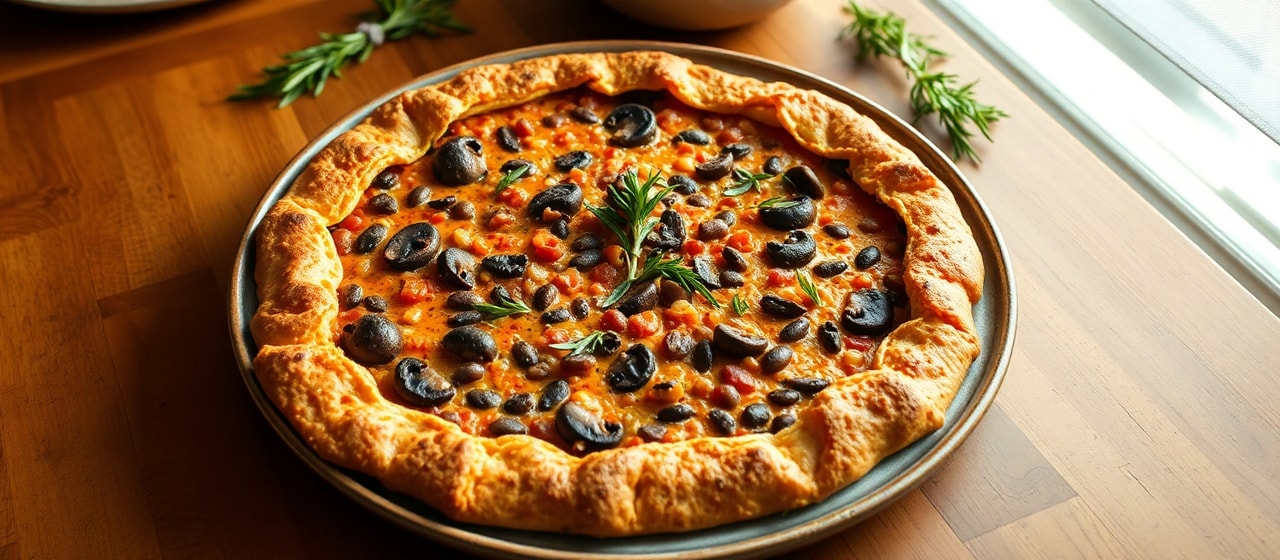 Smoked Paprika Lentil & Mushroom Galette with Rosemary-Garlic Crust