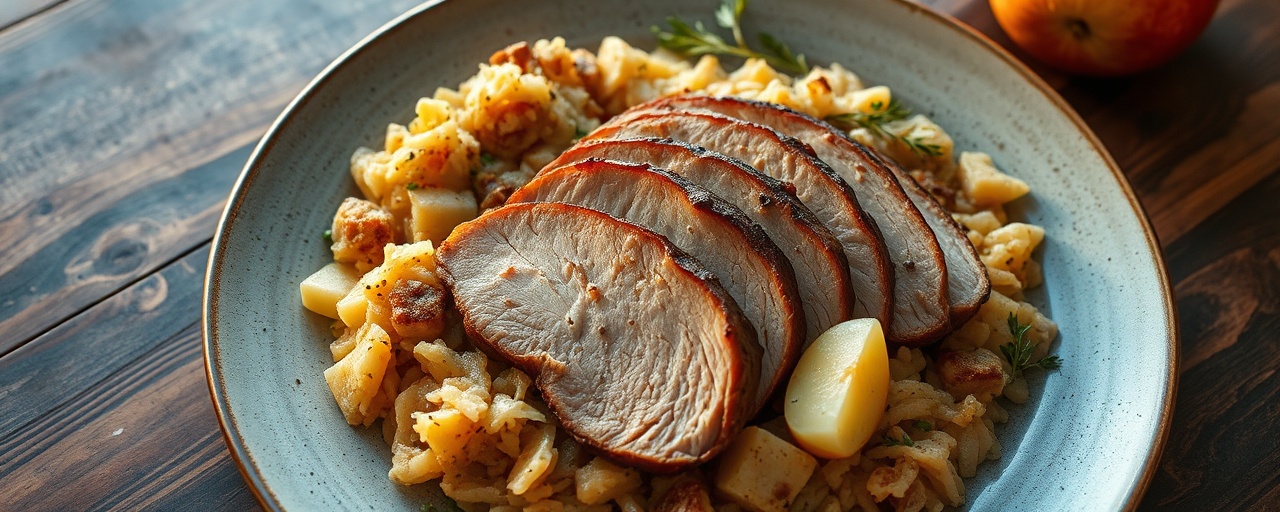 Smoked Pork Loin with Cardamom-Spiced Sauerkraut and Apple
