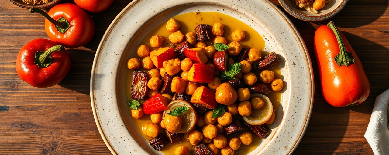 Smoked Portuguese Vegetable and Chickpea Ensopado with Harissa-Lime Drizzle