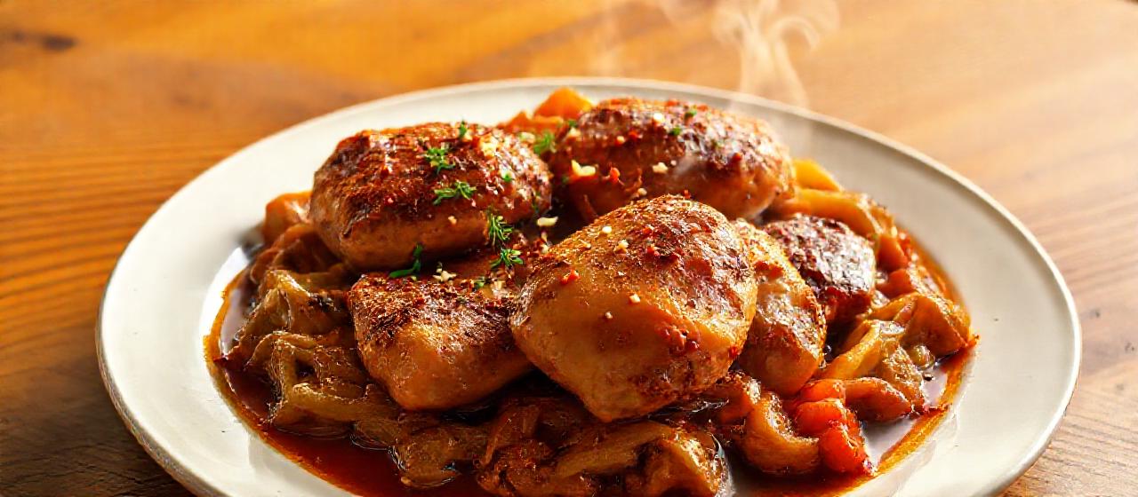 Smoked Russian Honey-Cardamom Chicken Thighs with Braised Cabbage