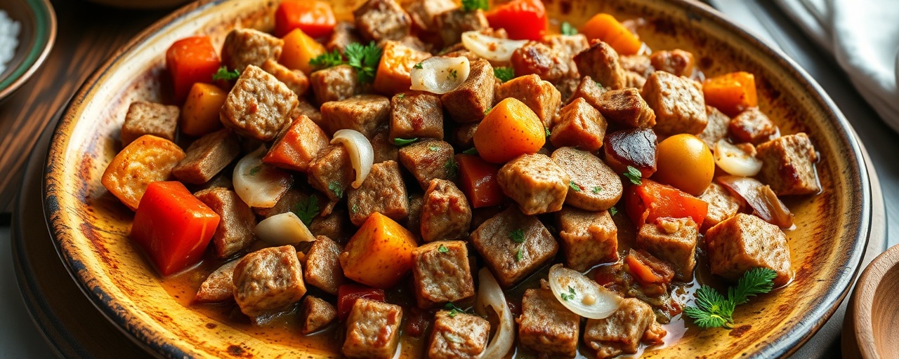 Smoked Seitan Potjiekos with Paprika and Chakalaka Vegetables