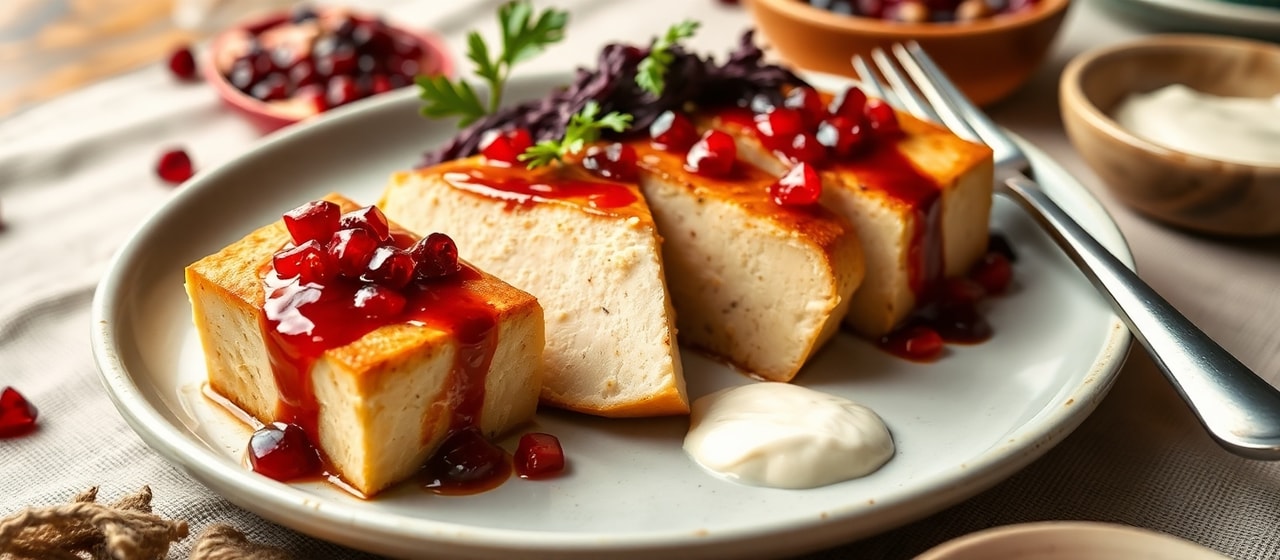 Smoked Tofu with Pomegranate Miso Glaze