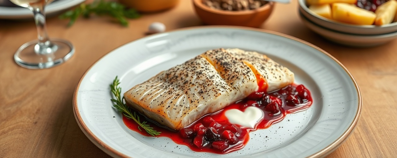 Smoked Trout with Pomegranate-Lingonberry Glaze and Dill-Crème Fraîche Potatoes