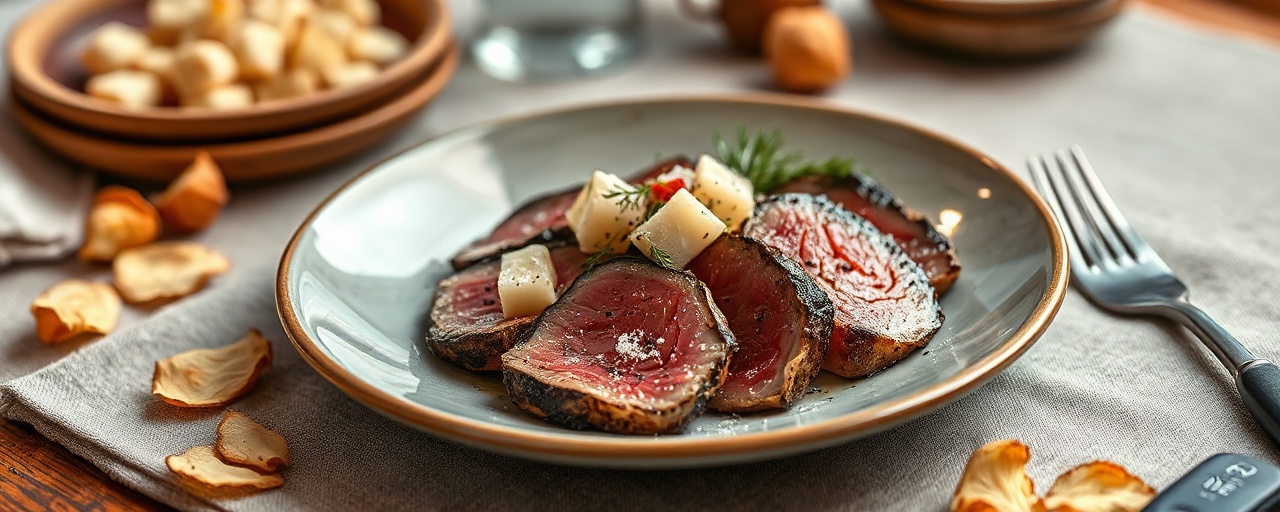 Smoked Tuna with Black Garlic-Lemon Fakes Salata
