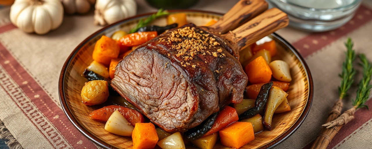Smoked Uzbek Lamb Shoulder with Glazed Root Vegetables