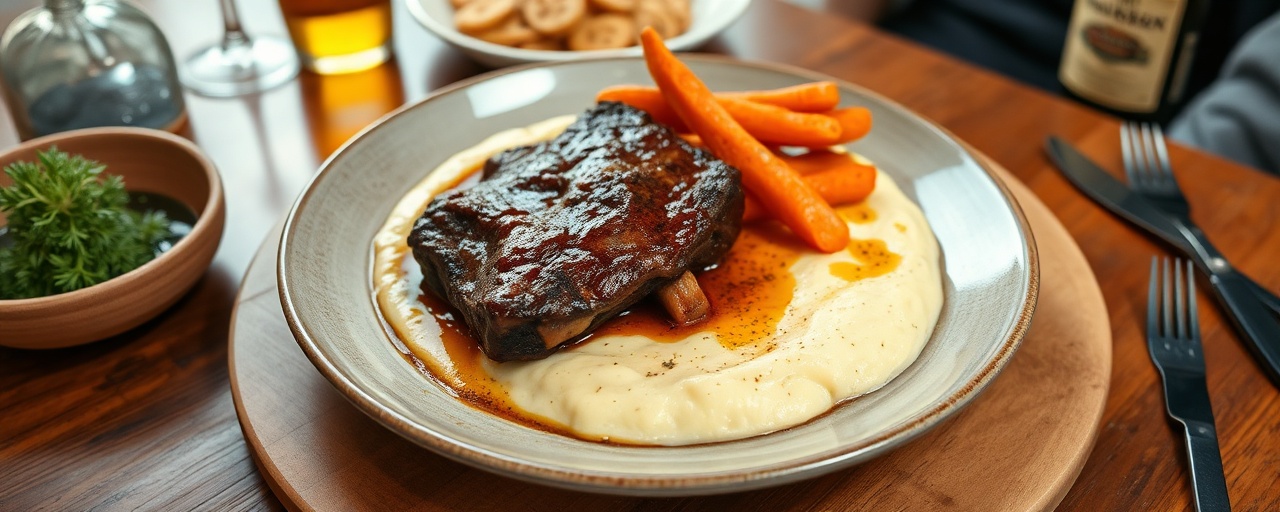Smoky Bourbon Braised Short Ribs with Creamy Cheddar Grits