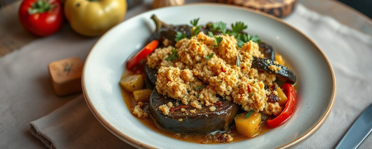 Smoky Braised Eggplant with Cornbread Crumble