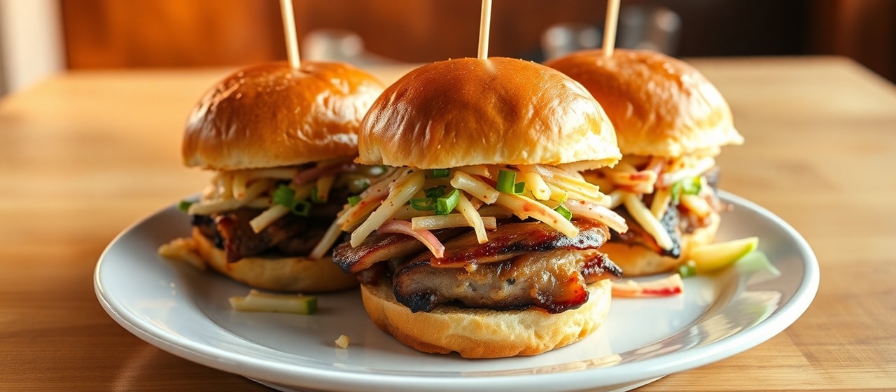 Smoky Grilled Pork Belly Sliders with Tangy Apple Slaw
