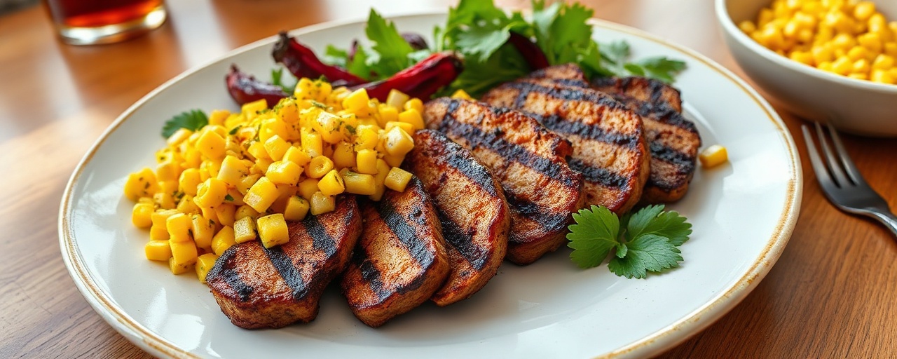 Smoky Maple Grilled Seitan with Fresh Corn Salsa
