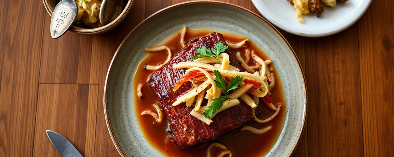 Sous-Vide Caribbean Gochujang Pork Belly with Spiced Jicama Slaw