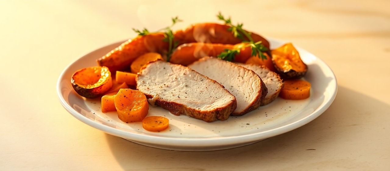 Sous-Vide Coconut Cream Pork Tenderloin with Roasted Sweet Potatoes