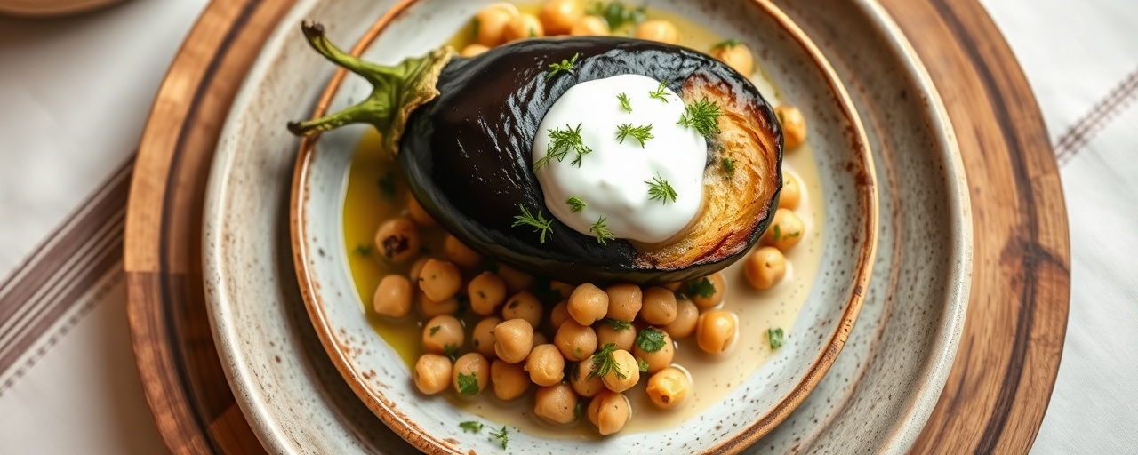 Sous-Vide Eggplant with Herbed Chickpea Skagen-style Salad and Dill Yogurt