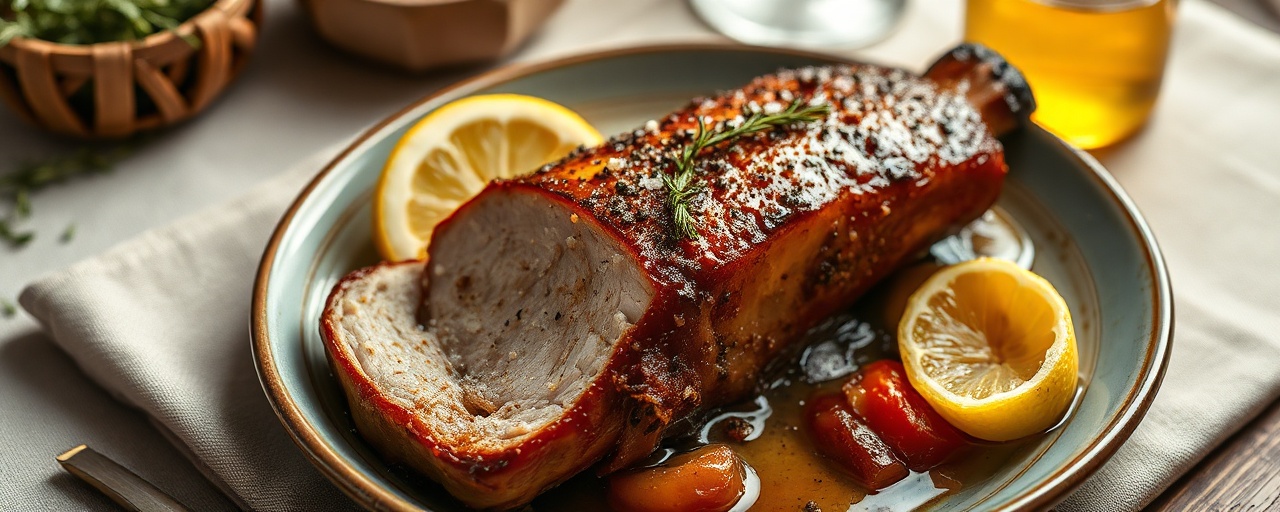 Sous-Vide Glazed Pork Belly with Lemon-Oregano and Gigantes Plaki