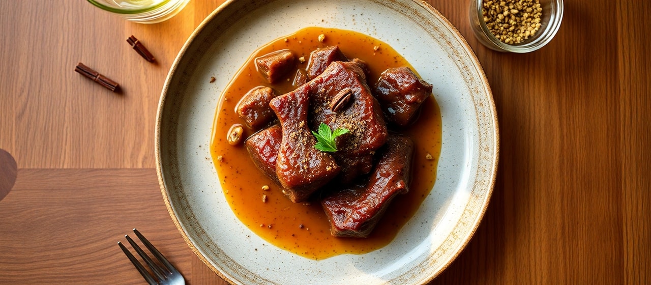 Sous-Vide Kuzu Güveç with Star Anise and Apricot-Pistachio Reduction