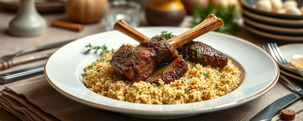 Sous-Vide Lebanese Lamb Shanks with Herbed Freekeh Pilaf