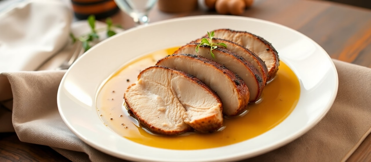 Sous-Vide Lomo de Cerdo con Puré de Plátano y Ajo Negro