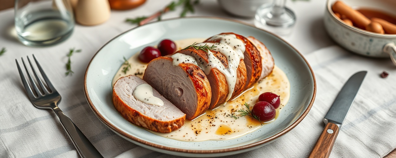 Sous-Vide Polish Pork Loin with Tahini-Beetroot Puree and Horseradish Dill Sauce