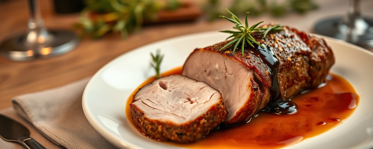Sous-Vide Pork Tenderloin with Miso-Rosemary Crust and Balsamic Glaze