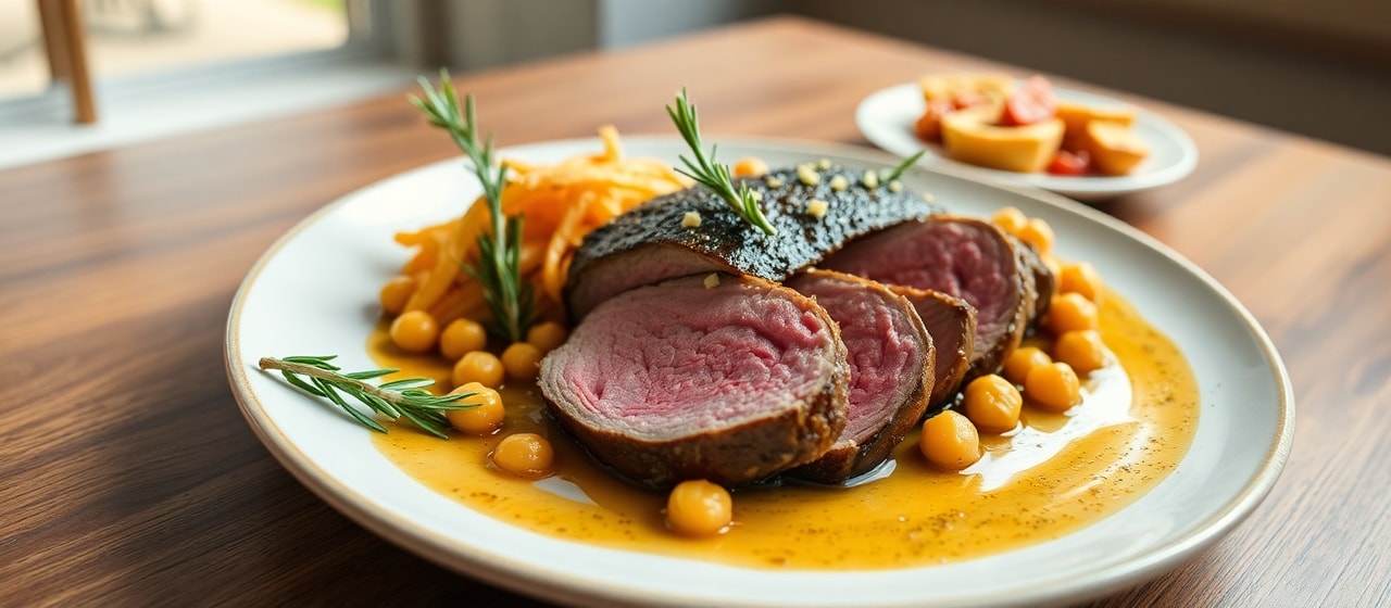 Sous-Vide Scottish Lamb Loin with Neep & Chickpea Clapshot
