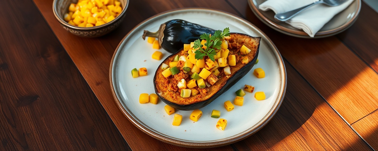 Sous-Vide Smoked Paprika Eggplant with Summer Corn Salsa