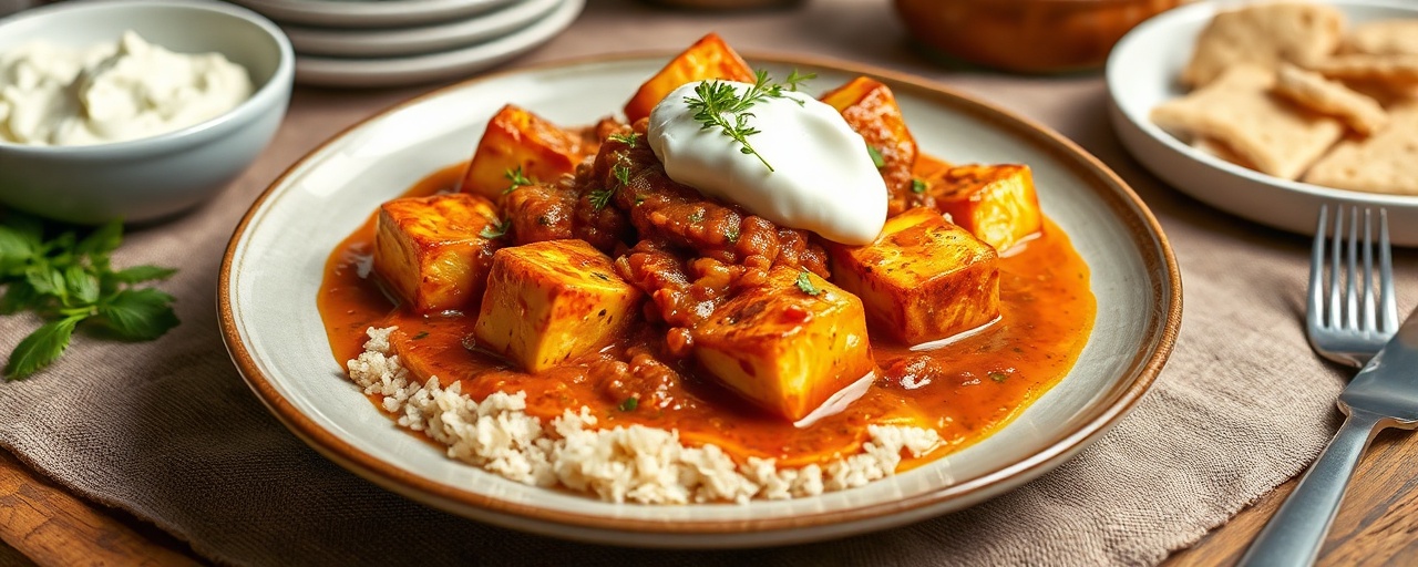 Sous-Vide Tandoori Tofu with Coconut-Tomato Gravy