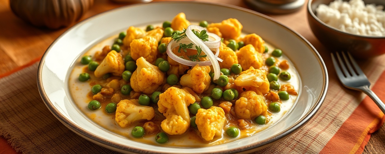 Spiced Cauliflower and Pea Curry with Coconut Milk