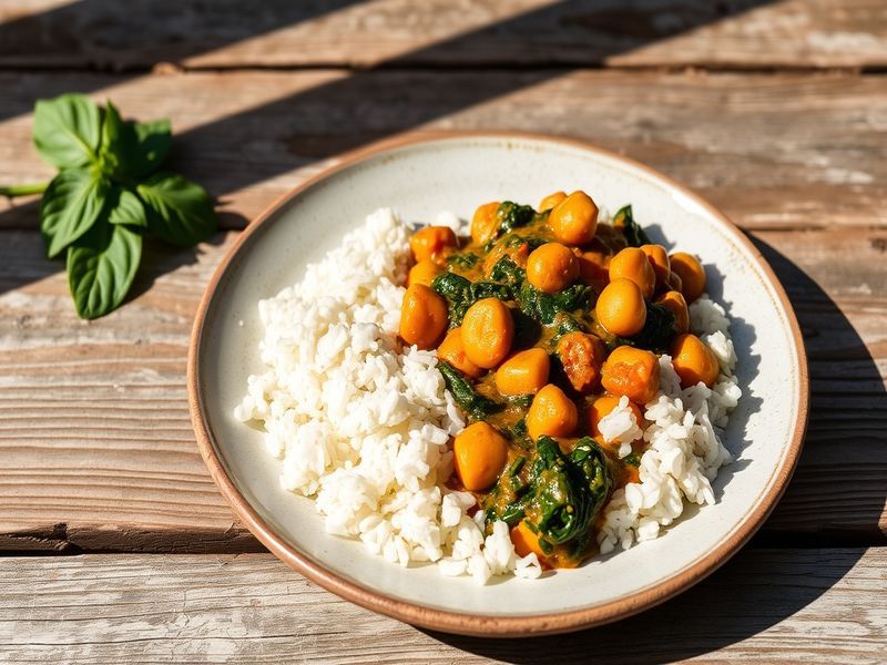 Spiced Chickpea and Spinach Curry with Coconut Rice
