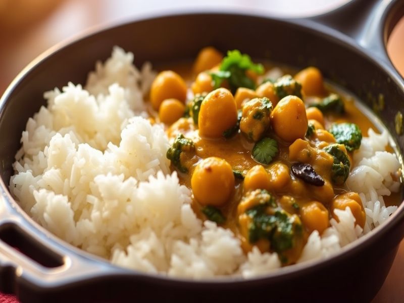 Spiced Chickpea and Spinach Curry with Coconut Rice