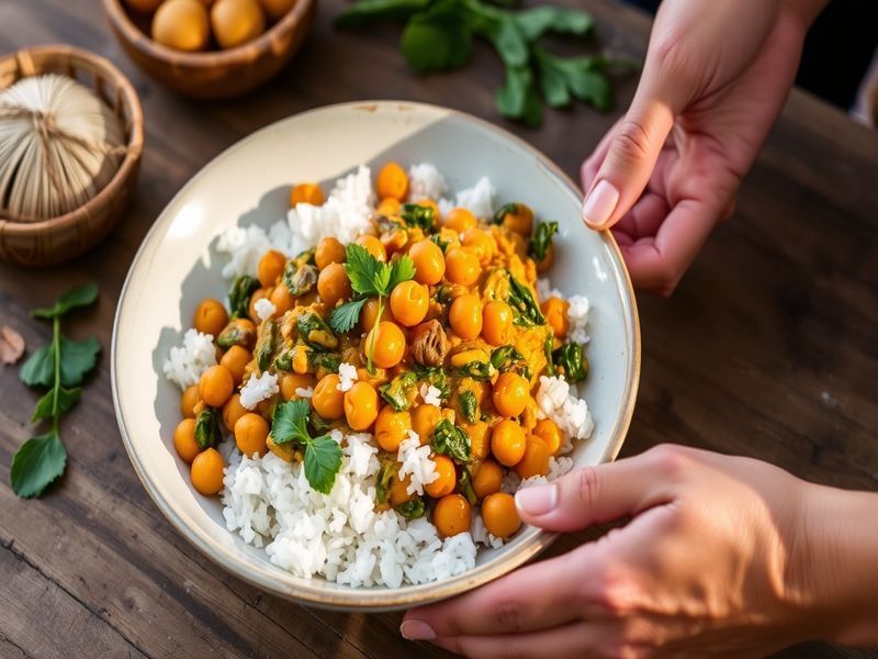 Spiced Chickpea and Spinach Curry with Coconut Rice