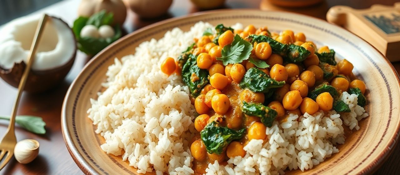 Spiced Chickpea and Spinach Curry with Coconut Rice