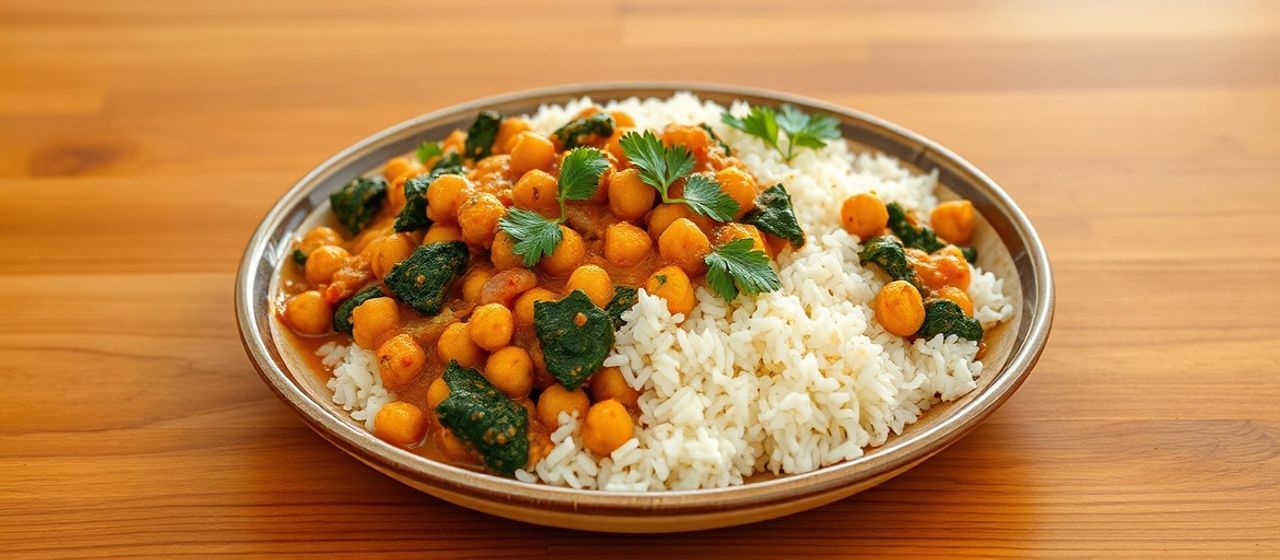 Spiced Chickpea and Spinach Curry with Coconut Rice