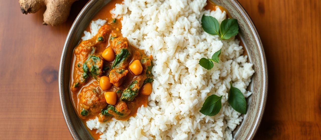 Spiced Chickpea and Spinach Curry with Coconut Rice