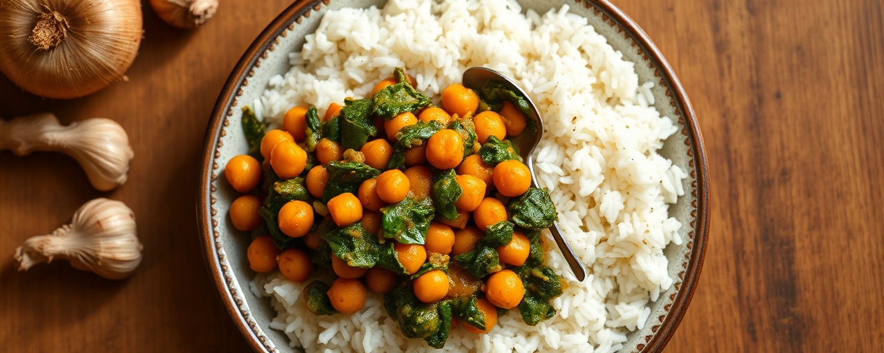 Spiced Chickpea and Spinach Curry with Coconut Rice