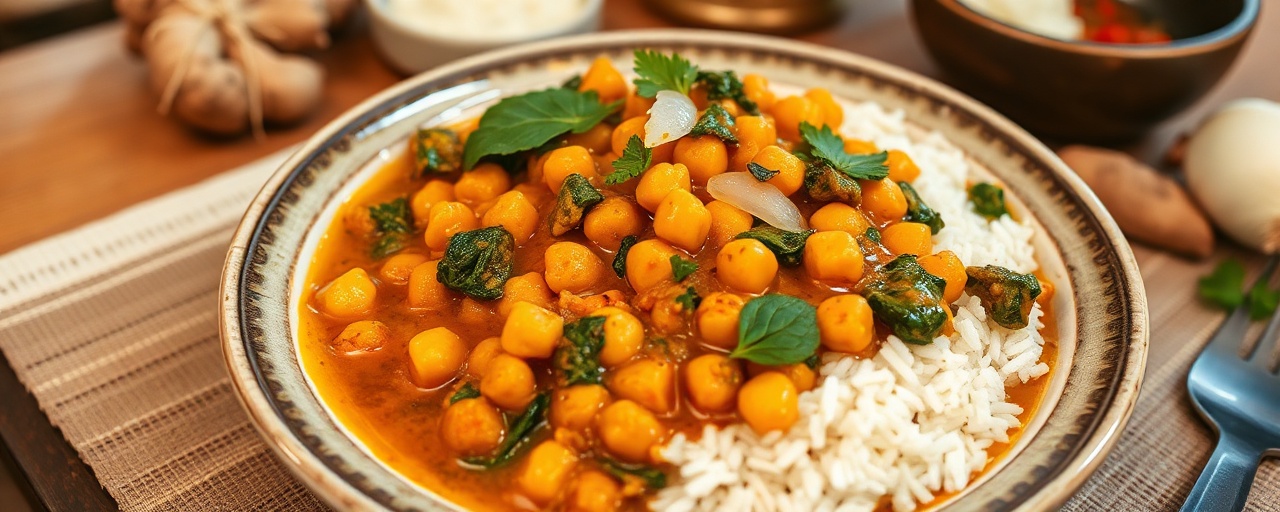 Spiced Chickpea and Spinach Curry with Coconut Rice