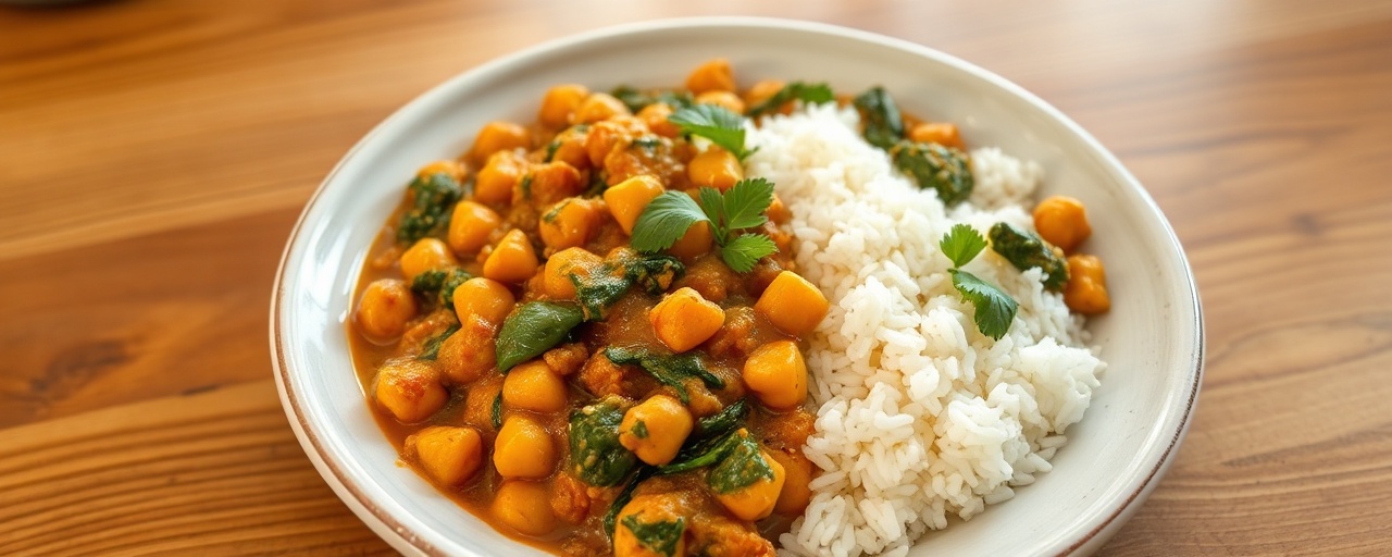 Spiced Chickpea and Spinach Curry with Coconut Rice