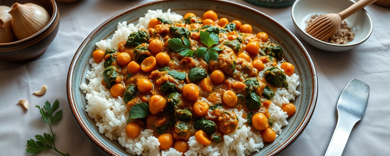 Spiced Chickpea and Spinach Curry with Coconut Rice