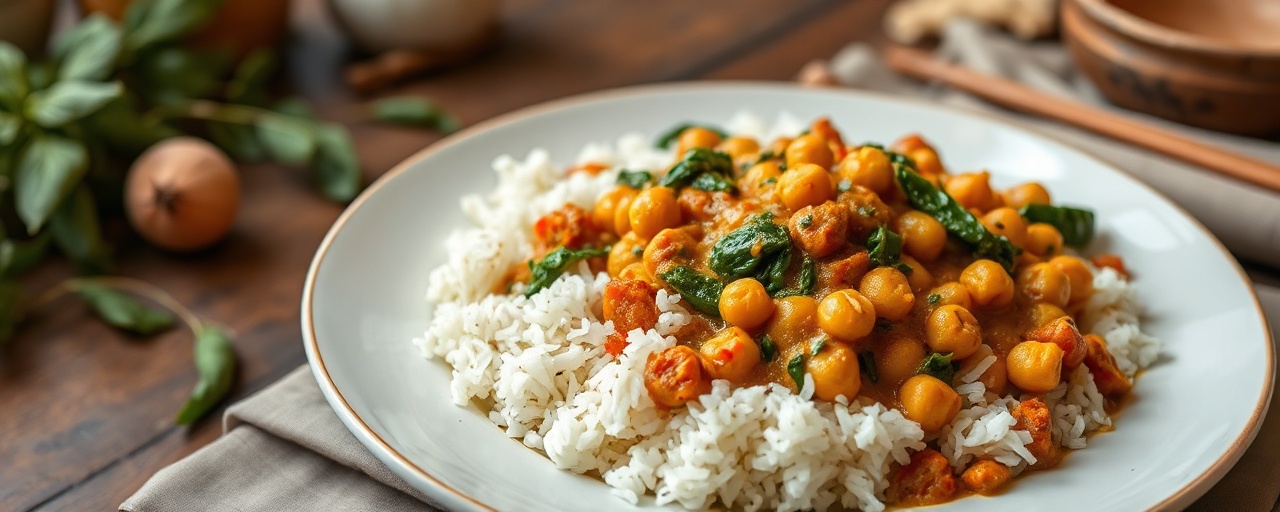 Spiced Chickpea and Spinach Curry with Coconut Rice