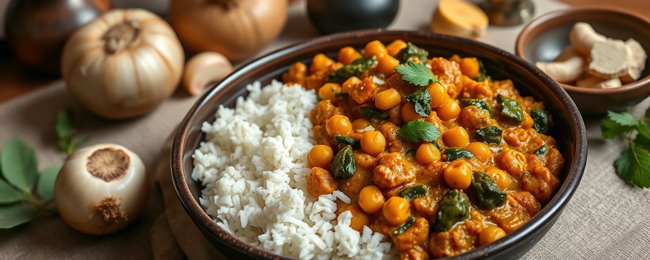 Spiced Chickpea and Spinach Curry with Coconut Rice
