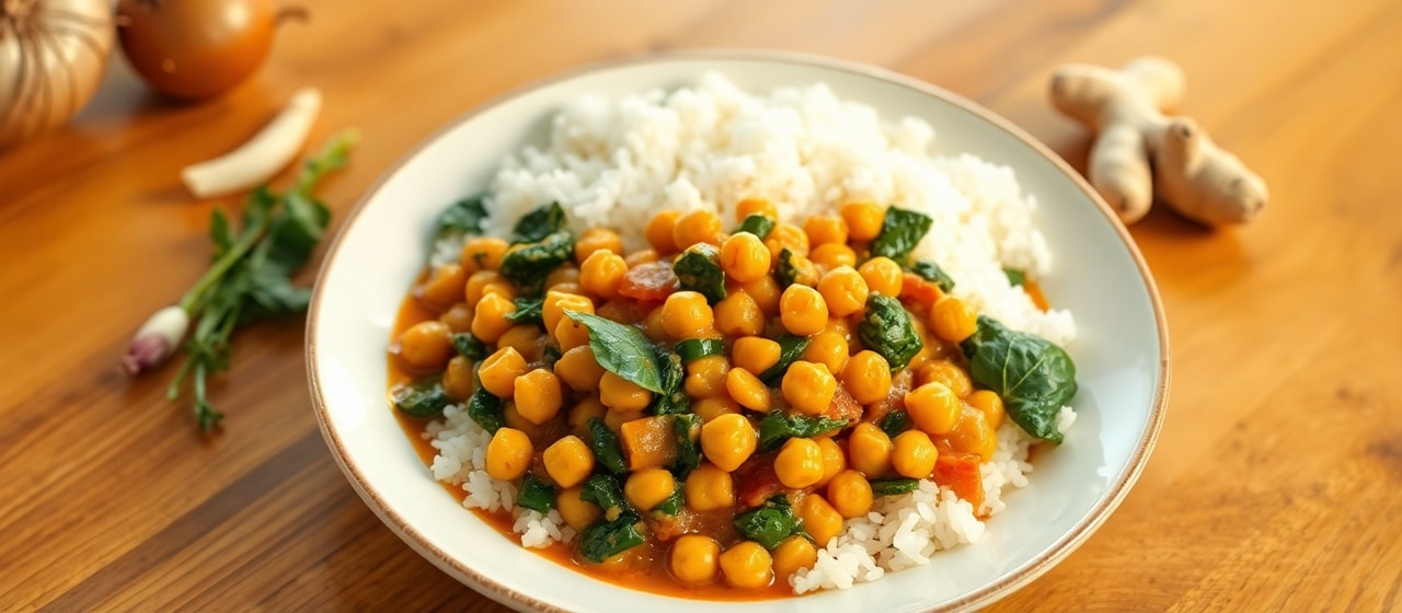 Spiced Chickpea and Spinach Curry with Coconut Rice