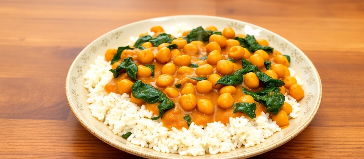 Spiced Chickpea and Spinach Curry with Coconut Rice