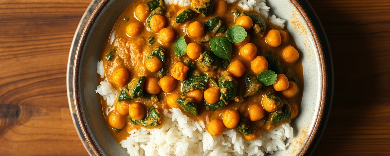 Spiced Chickpea and Spinach Curry with Coconut Rice