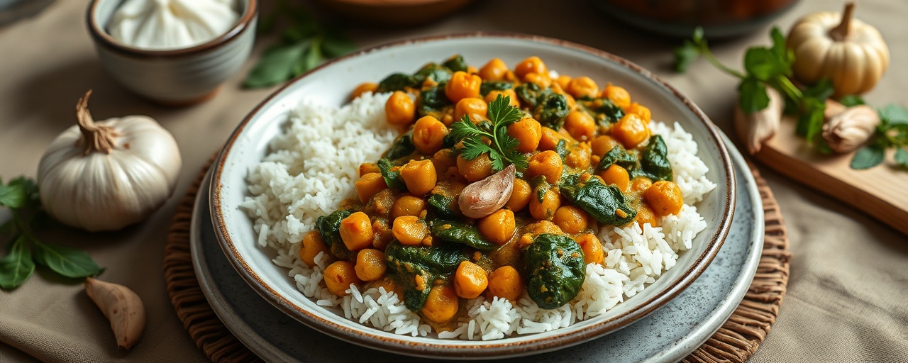 Spiced Chickpea and Spinach Curry with Coconut Rice