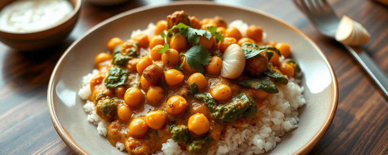 Spiced Chickpea and Spinach Curry with Coconut Rice