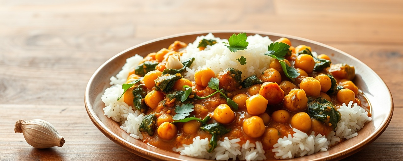 Spiced Chickpea and Spinach Curry with Coconut Rice