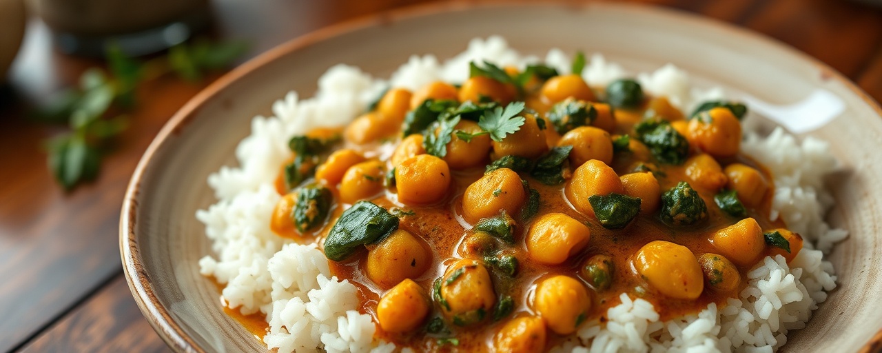 Spiced Chickpea and Spinach Curry with Coconut Rice