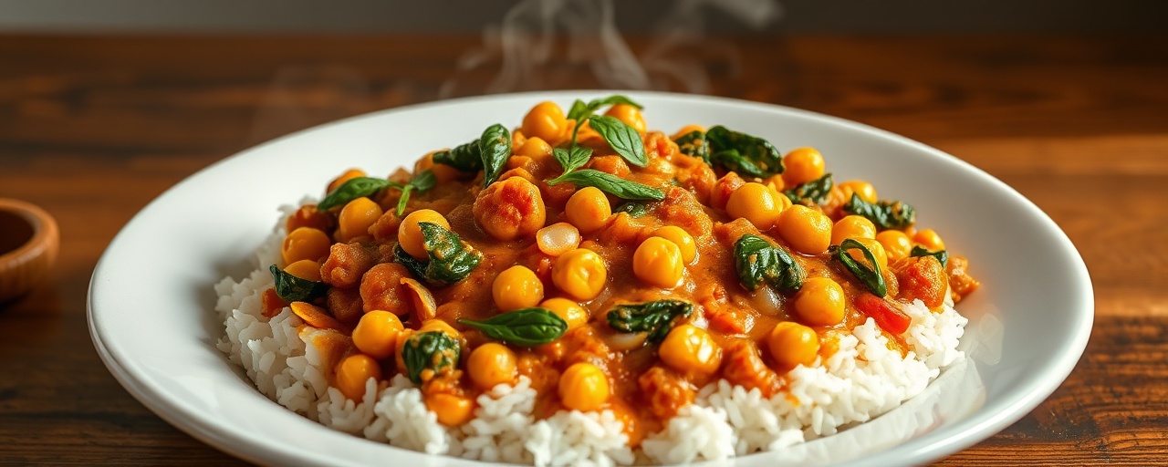Spiced Chickpea and Spinach Curry with Coconut Rice